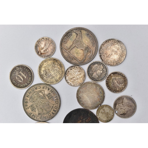 154 - A PLASTIC CASE AND JAR OF MIXED COINS, to include a small packet of silver content coins etc