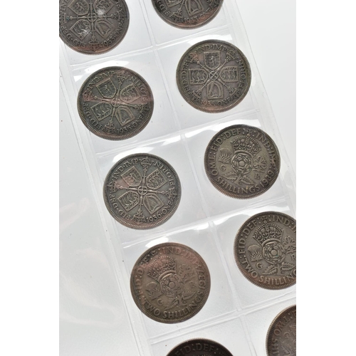 158 - A CARDBOARD BOX CONTAINING 20th CENTURY HALFCROWNS AND FLORIN COINS, to include 9 x 1889 to 1918 .92... 