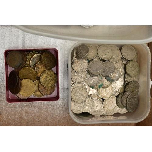 159 - A LARGE AND HEAVY BOX OF MIXED COINS, to include UK and world coinage, Queen Victoria crown coins 4 ... 