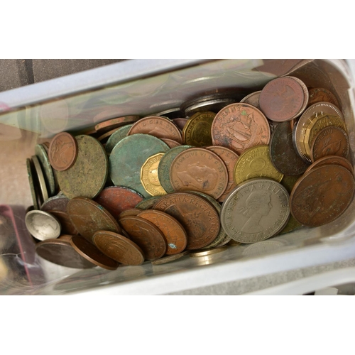 159 - A LARGE AND HEAVY BOX OF MIXED COINS, to include UK and world coinage, Queen Victoria crown coins 4 ... 