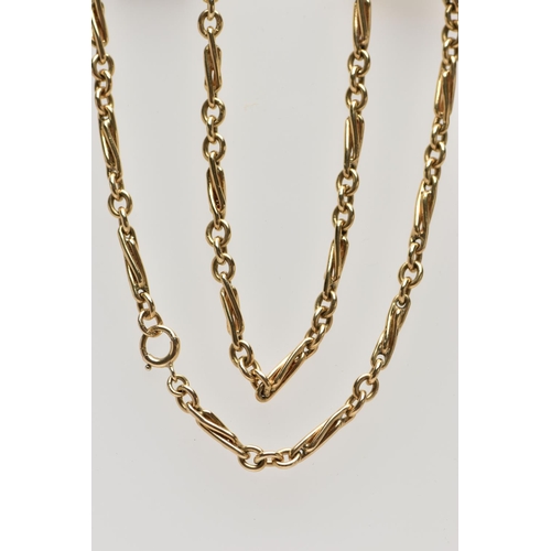 169 - A 9CT YELLOW GOLD FETTER CHIAN NECKLACE, designed with a series of twisted elongated links interspac... 