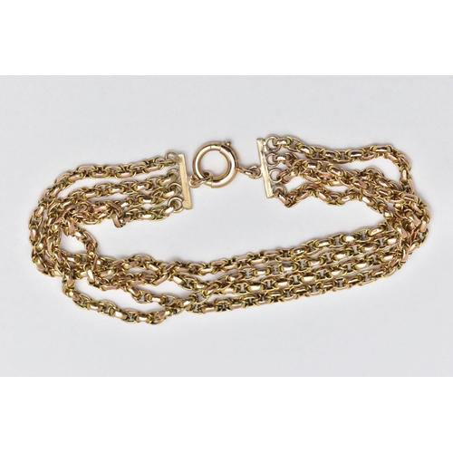 170 - A YELLOW METAL BELCHER CHAIN BRACELET, designed as a four row belcher chain, fitted with a bolt spri... 