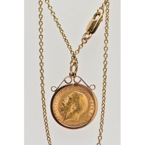 171 - A MOUNTED HALF SOVEREIGN COIN NECKLACE, early 20th century half sovereign, depicting George V, dated... 