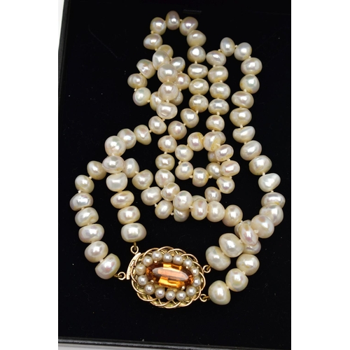 178 - A CULTURED BAROQUE PEARL CHOKER NECKLACE, designed with two rows of baroque cultured pearls, measuri... 