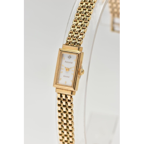 29 - A 9CT GOLD 'ACCURIST' WRISTWATCH, quartz movement, rectangular mother of pearl dial, signed 'Accuris... 