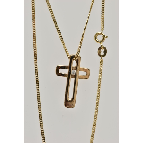 40 - A 9CT GOLD DIAMOND SET CROSS PENDANT AND CHAIN, the openwork cross pendant set with a single round b... 