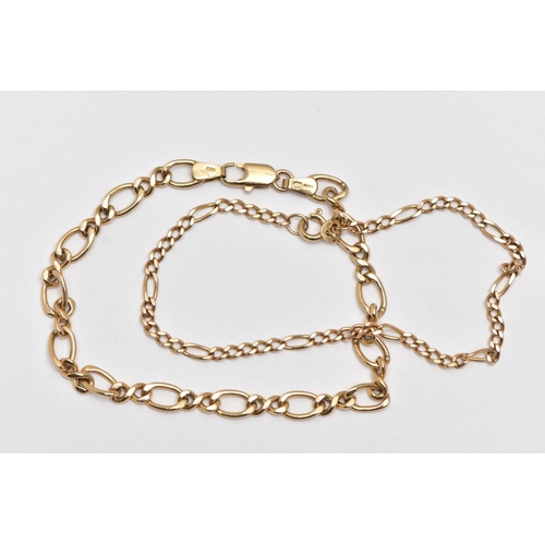 42 - TWO 9CT GOLD BRACELETS, the first a figaro chain bracelet, fitted with a spring clasp, hallmarked 9c... 