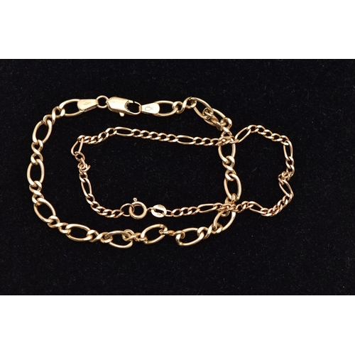 42 - TWO 9CT GOLD BRACELETS, the first a figaro chain bracelet, fitted with a spring clasp, hallmarked 9c... 