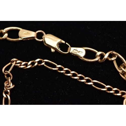 42 - TWO 9CT GOLD BRACELETS, the first a figaro chain bracelet, fitted with a spring clasp, hallmarked 9c... 