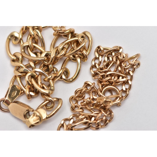 42 - TWO 9CT GOLD BRACELETS, the first a figaro chain bracelet, fitted with a spring clasp, hallmarked 9c... 