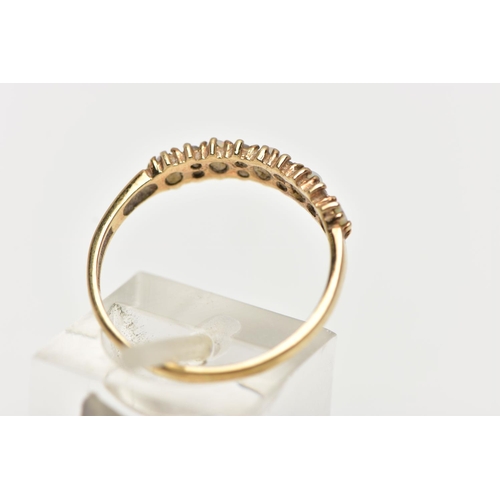 46 - A 9CT GOLD OPAL AND DIAMOND HALF ETERNITY RING, designed with five oval cut opal cabochons, each int... 