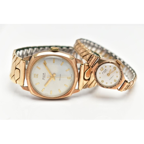 52 - TWO 9CT GOLD WRISTWATCHES, the first a gents 'Avia' watch, manual wind, round silver dial signed 'Av... 