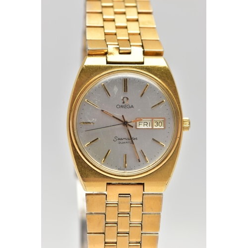 61 - A GOLD PLATED 'OMEGA SEAMASTER QUARTZ' WRISTWATCH, round silver dial signed 'Omega Seamaster quartz'... 