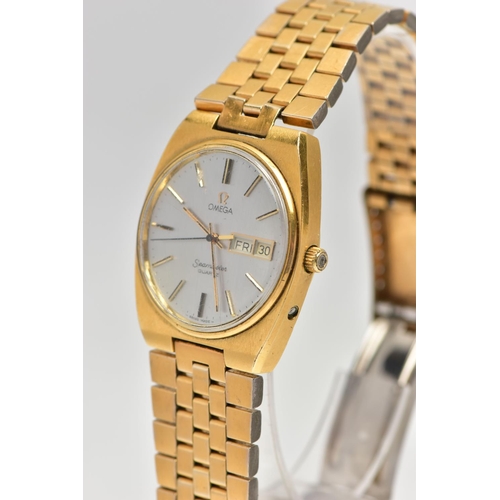 61 - A GOLD PLATED 'OMEGA SEAMASTER QUARTZ' WRISTWATCH, round silver dial signed 'Omega Seamaster quartz'... 