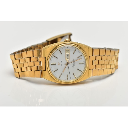 61 - A GOLD PLATED 'OMEGA SEAMASTER QUARTZ' WRISTWATCH, round silver dial signed 'Omega Seamaster quartz'... 