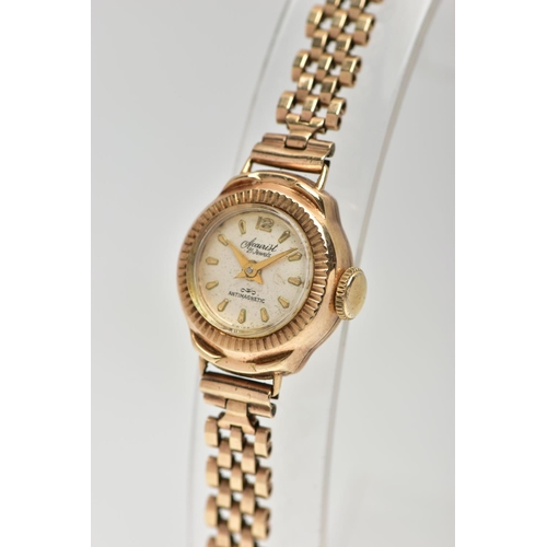 7 - A LADIES 9CT GOLD 'ACCURIST' WRISTWATCH, manual wind, round silver dial signed 'Accurist, 21 jewels,... 