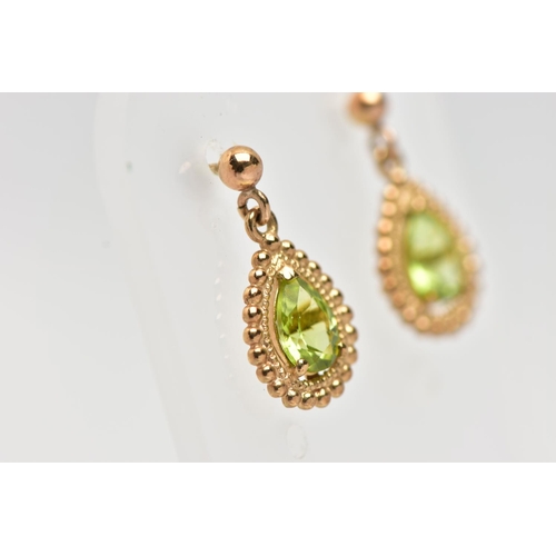 70 - A PAIR OF 9CT GOLD DIAMOND SET HOOP EARRINGS AND A PAIR OF DROP EARRINGS, the polished yellow gold h... 