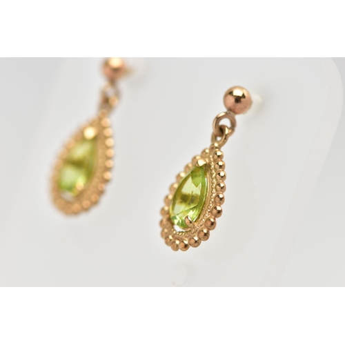 70 - A PAIR OF 9CT GOLD DIAMOND SET HOOP EARRINGS AND A PAIR OF DROP EARRINGS, the polished yellow gold h... 