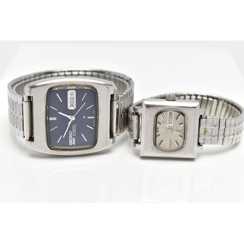 73 - TWO SEIKO WRISTWATCHES, the first an automatic movement, rectangular blue dial, signed 'Seiko DX' Au... 