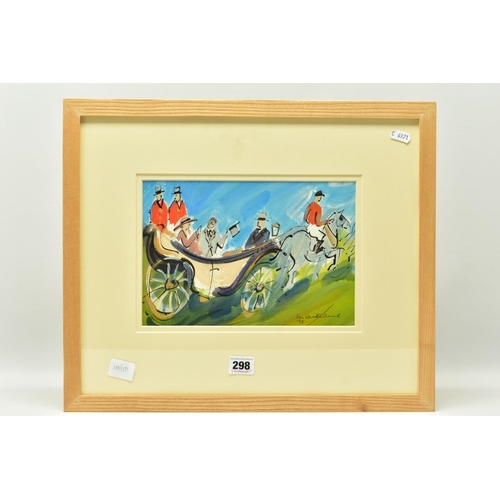 298 - IAN WEATHERHEAD (BRITISH 1932) 'ACCOMPANYING MAMA', figures in a carriage with coachmen and horse, s... 