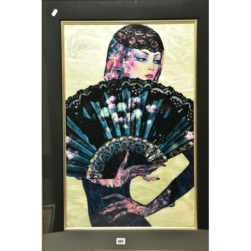 301 - TWO MODERN DECORATIVE PICTURES, comprising M Martino a signed limited edition print collage portrait... 