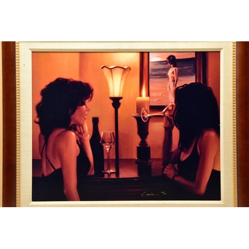 303 - CARRIE GRABER (AMERICAN 1975) 'CALIFORNIA NIGHTS' depicting two female figures drinking wine, a sign... 