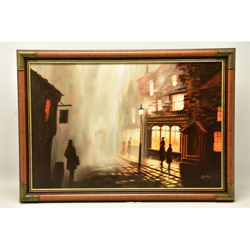 305 - BILL HADLEY (BRITISH CONTEMPORARY) A NOSTALGIC VICTORIAN STYLE STREET SCENE, signed bottom right, oi... 