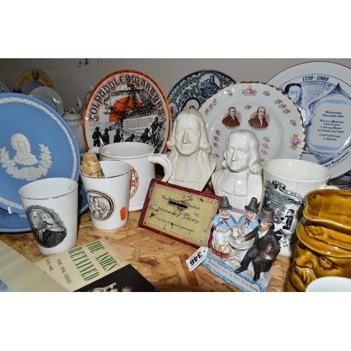 346 - A GROUP OF WESLEYAN METHODIST CHURCH COMMEMORATIVE CERAMICS, A 1951 FESTIVAL OF BRITAIN GUIDE AND SU... 