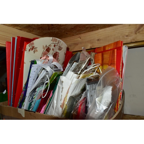 354 - FOUR BOXES OF GIFT WRAPPING MATERIALS, to include assorted gift bags, tissue paper, scissors, tags, ... 