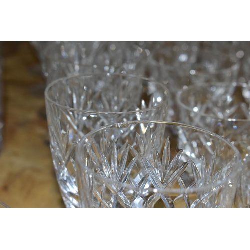 362 - A QUANTITY OF CUT CRYSTAL, comprising a set of six Waterford 'Lismore' Crystal tumblers, a water jug... 