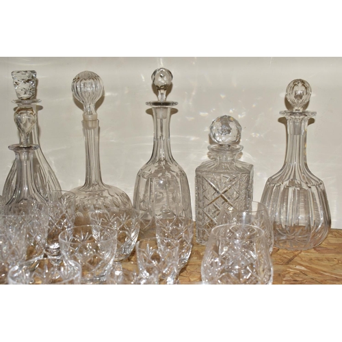 362 - A QUANTITY OF CUT CRYSTAL, comprising a set of six Waterford 'Lismore' Crystal tumblers, a water jug... 