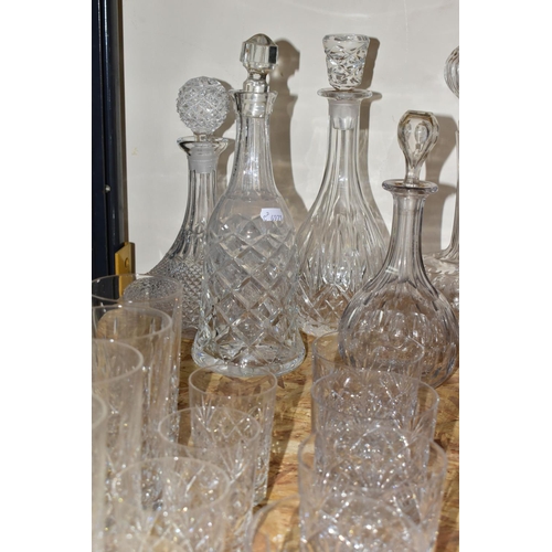 362 - A QUANTITY OF CUT CRYSTAL, comprising a set of six Waterford 'Lismore' Crystal tumblers, a water jug... 