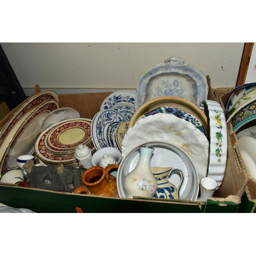 366 - FIVE BOXES OF CERAMICS AND GLASSWARE, to include a Minton 'Symphony' pattern tea set, a 1930s glass ... 