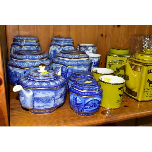 369 - A COLLECTION OF WADE POTTERY MADE EXCLUSIVELY FOR RINGTONS LTD TEA MERCHANTS, comprising two  blue a... 