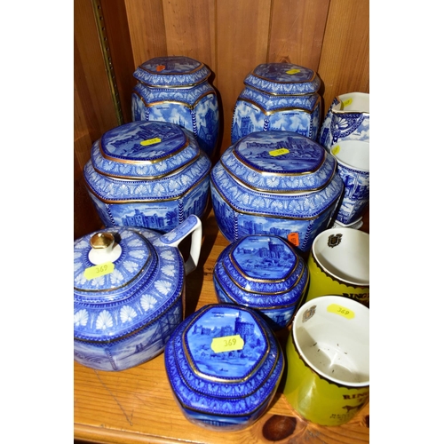 369 - A COLLECTION OF WADE POTTERY MADE EXCLUSIVELY FOR RINGTONS LTD TEA MERCHANTS, comprising two  blue a... 