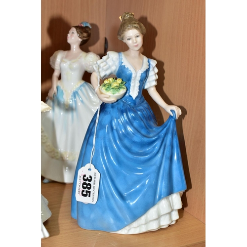 385 - FOUR ROYAL DOULTON FIGURINES/FIGURE GROUP, comprising Helen HN3601 (hairline to hand), Just For You ... 