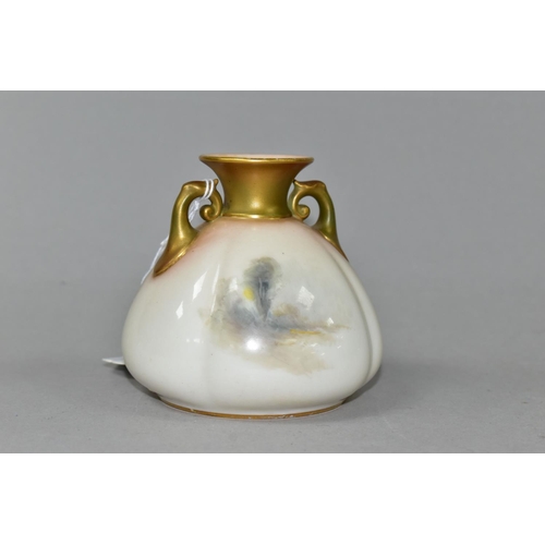 395 - A ROYAL WORCESTER TWIN HANDLED VASE, of squat bulbous form, shape no 155, painted with a pair of phe... 