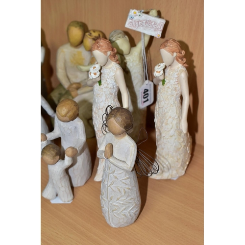 401 - TWELVE WILLOW TREE AND ARORA DESIGN FIGURINES, comprising Willow Tree: Birthday Girl, Angel of Patie... 