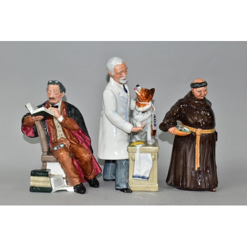 402 - THREE ROYAL DOULTON FIGURINES, comprising Thanks Doc! HN2731, The Professor HN2281 (loss of part of ... 