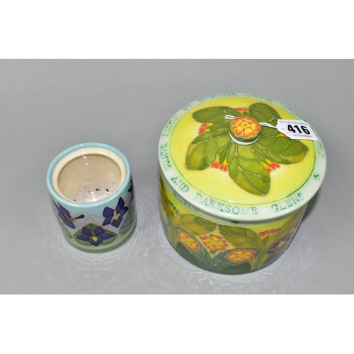 416 - A DENNIS CHINA WORKS LTD PRIMROSE BISCUIT BARREL AND TRIAL POT, the biscuit barrel tube lined with d... 