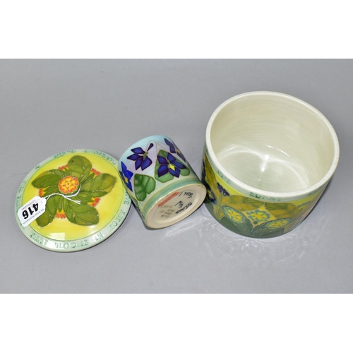 416 - A DENNIS CHINA WORKS LTD PRIMROSE BISCUIT BARREL AND TRIAL POT, the biscuit barrel tube lined with d... 