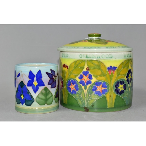 416 - A DENNIS CHINA WORKS LTD PRIMROSE BISCUIT BARREL AND TRIAL POT, the biscuit barrel tube lined with d... 