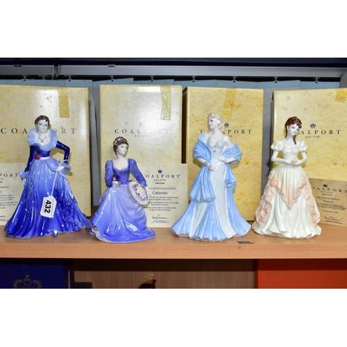 432 - FOUR BOXED COALPORT FIGURINES, comprising Ladies of Fashion 'Anne' Figurine of the Year 1997, with c... 