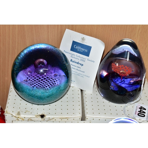 440 - SIX CAITHNESS PAPERWEIGHTS, four with boxes: Windfall, Raindrop a Paperweight Collectors' Society ex... 