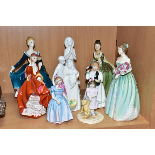 442 - NINE ROYAL DOULTON FIGURINES, comprising Happy Birthday HN3660, Fleur HN2368, Janine HN2461 (marked ... 