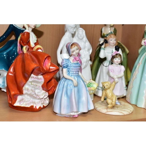 442 - NINE ROYAL DOULTON FIGURINES, comprising Happy Birthday HN3660, Fleur HN2368, Janine HN2461 (marked ... 