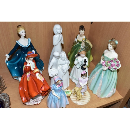 442 - NINE ROYAL DOULTON FIGURINES, comprising Happy Birthday HN3660, Fleur HN2368, Janine HN2461 (marked ... 