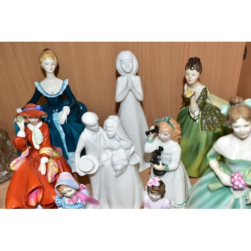 442 - NINE ROYAL DOULTON FIGURINES, comprising Happy Birthday HN3660, Fleur HN2368, Janine HN2461 (marked ... 