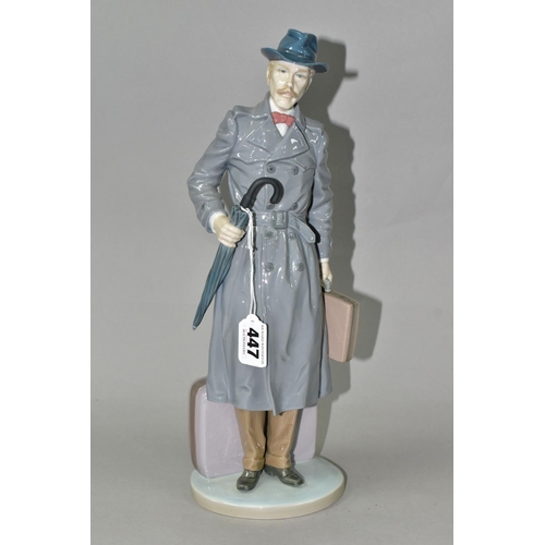 447 - A LLADRO 'ON THE ROAD' FIGURE, depicting a man with suitcase, briefcase and umbrella, no 5681, sculp... 