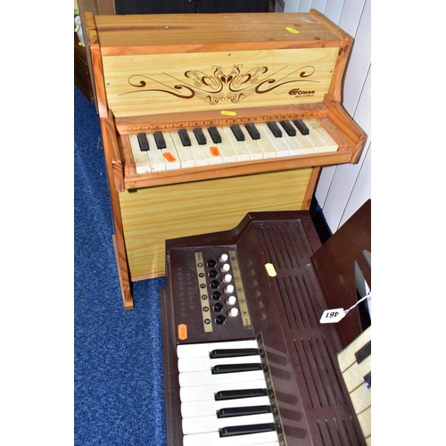 461 - A GEISE CHILDREN'S PIANO TOGETHER WITH A MAGNUS ELECTRIC CHORD-ORGAN, the children's piano height 51... 